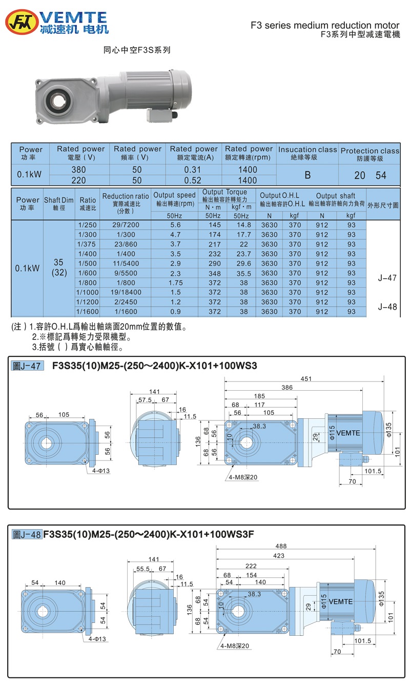 標準型大速比帶電機0.1KW-空心軸